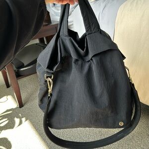 Lululemon, gym tote, black with gold details